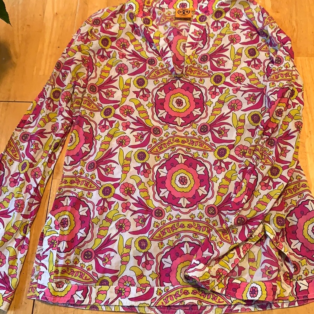 Tory Burch Pink Floral Print Tunic Blouse